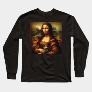 Mona Lisa's Tea Time: National Hot Tea Day Long Sleeve T-Shirt